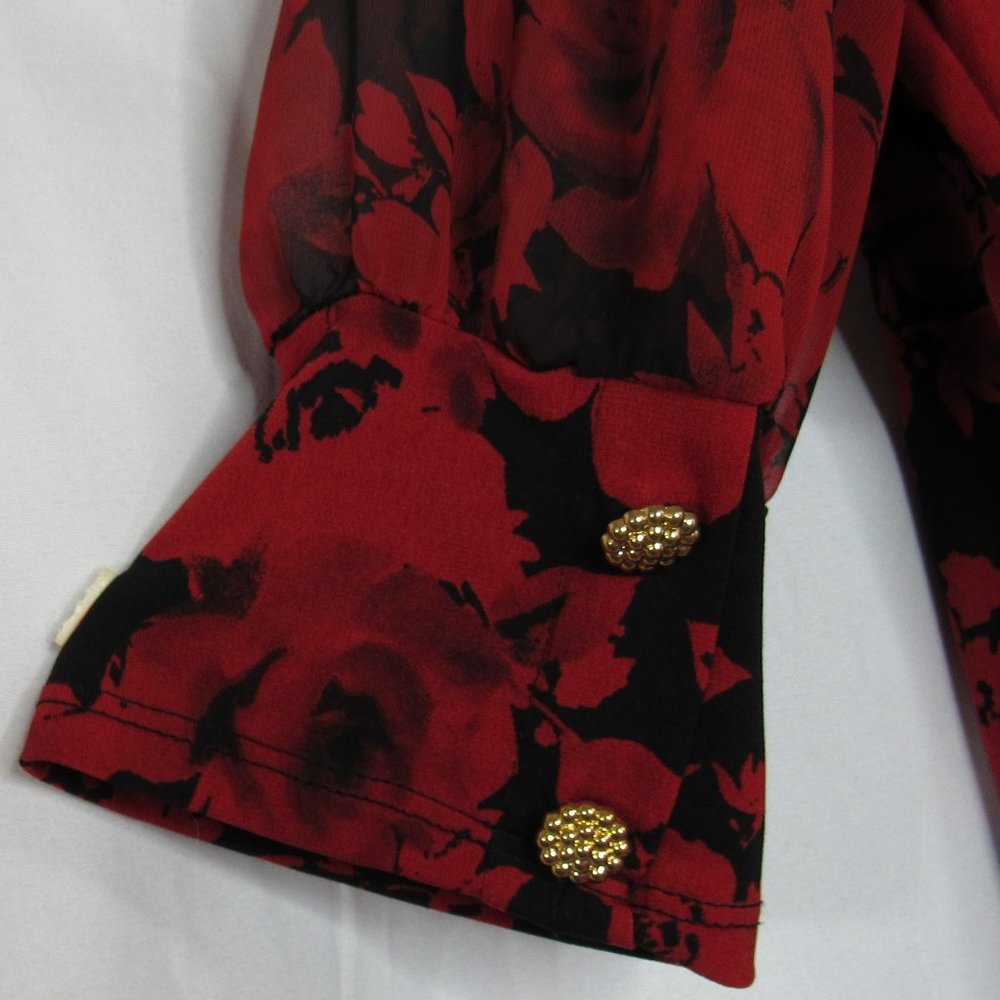 Atelier 29 Women's Floral Print Blouse Top Size L Red/Black - Picture 3 of 8